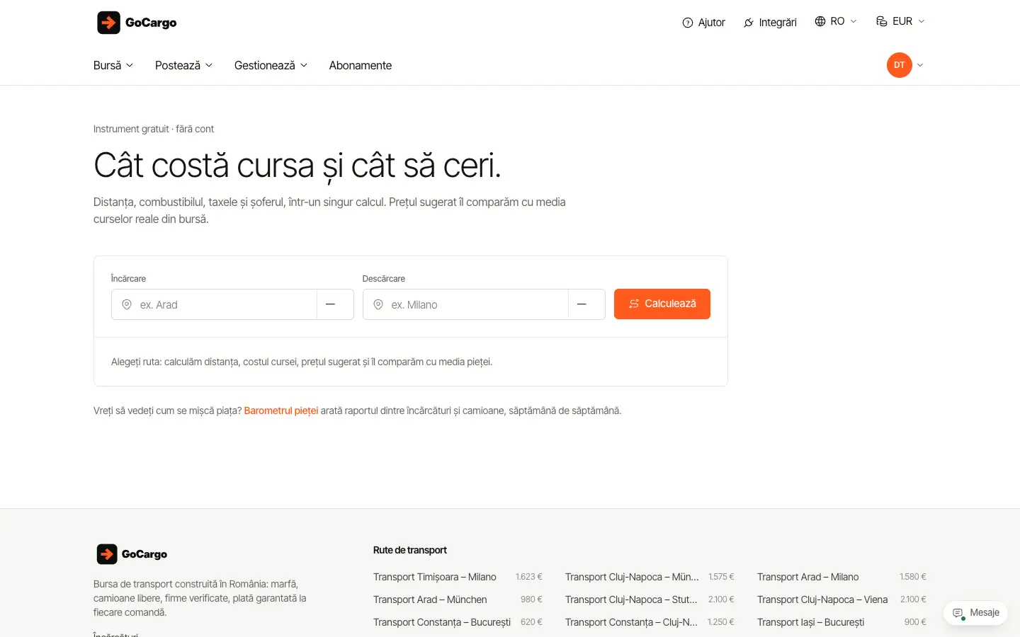 Calculează costul unei curse: Deschideți calculatorul